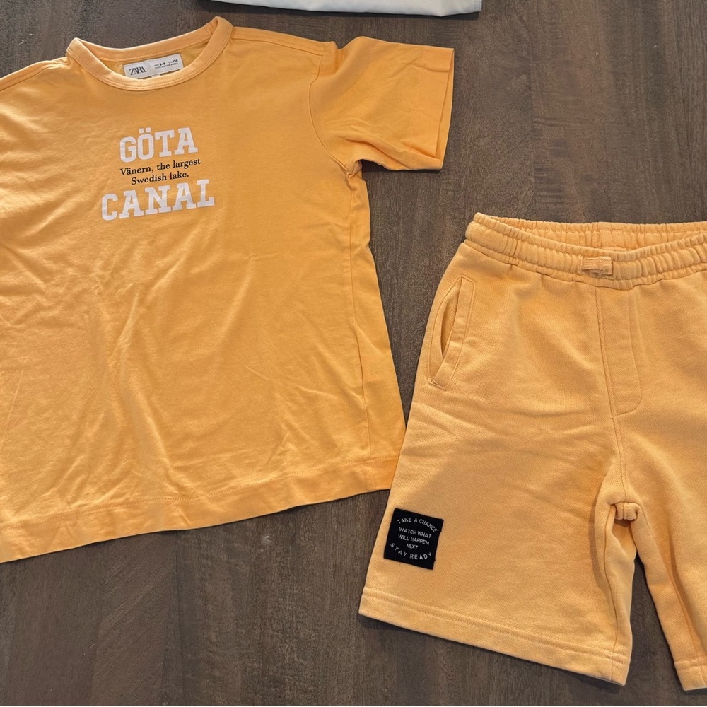 Gently used Zara Mustard Graphic Tee and Shorts Set. Size 9